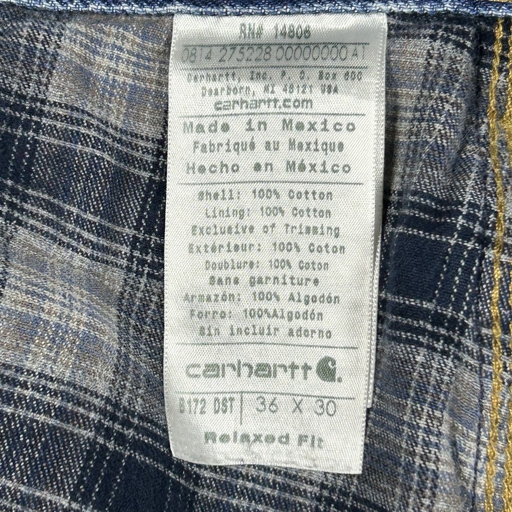 Carhartt Relaxed Fit Flannel Lined Denim Jeans Mens 36x30 Blue Work B172 DST - Picture 3 of 7